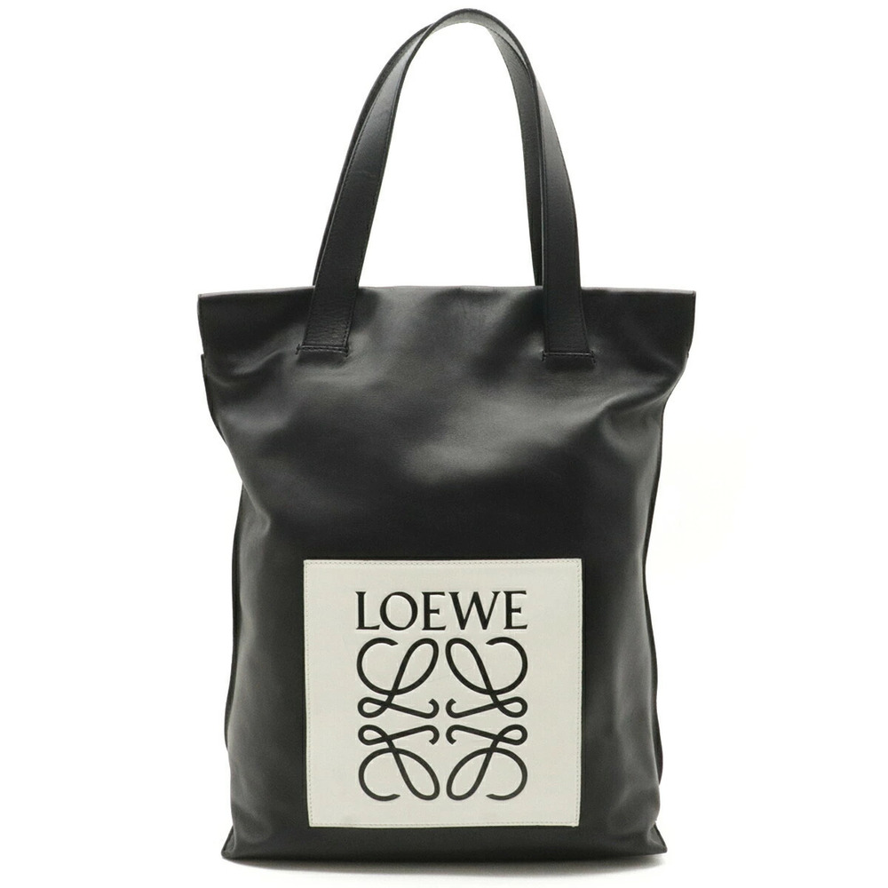 Loewe Anagram Shopper Bag Tote Shoulder Hobo Leather Black White